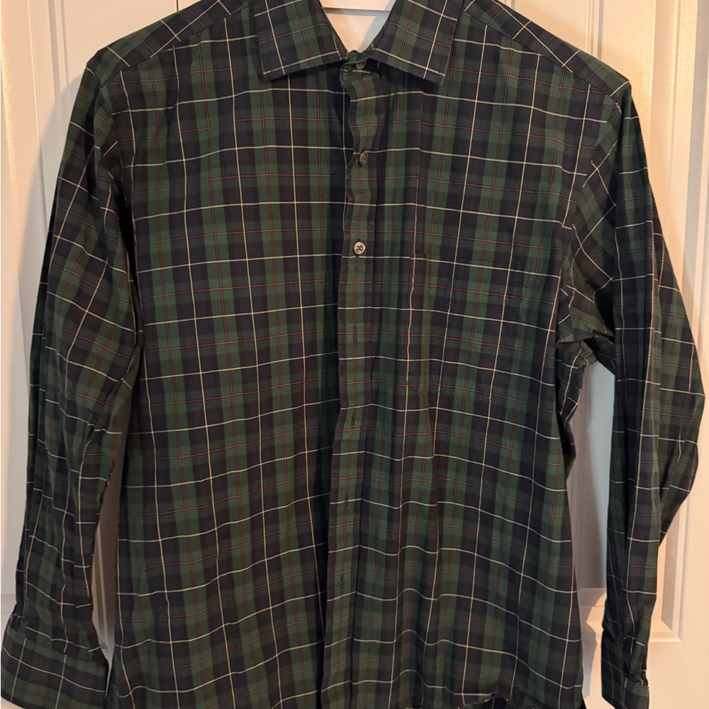 Club Room Men's Dark Green Plaid Button Down Shirt